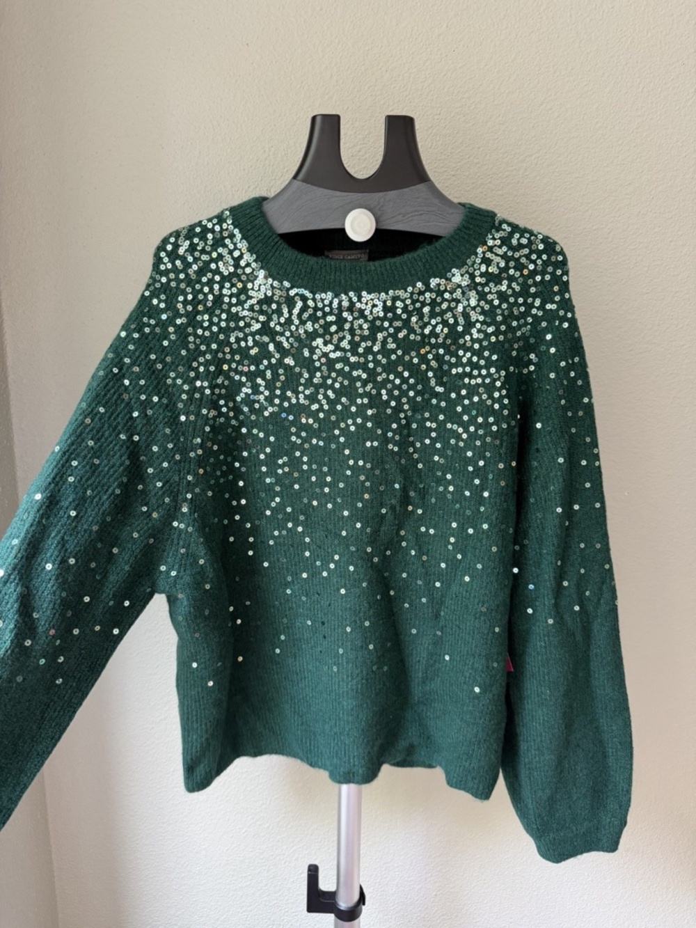 Vince Camuto Women's Sequin Knit Crew Neck Long Sleeve Pullover Sweater Green L